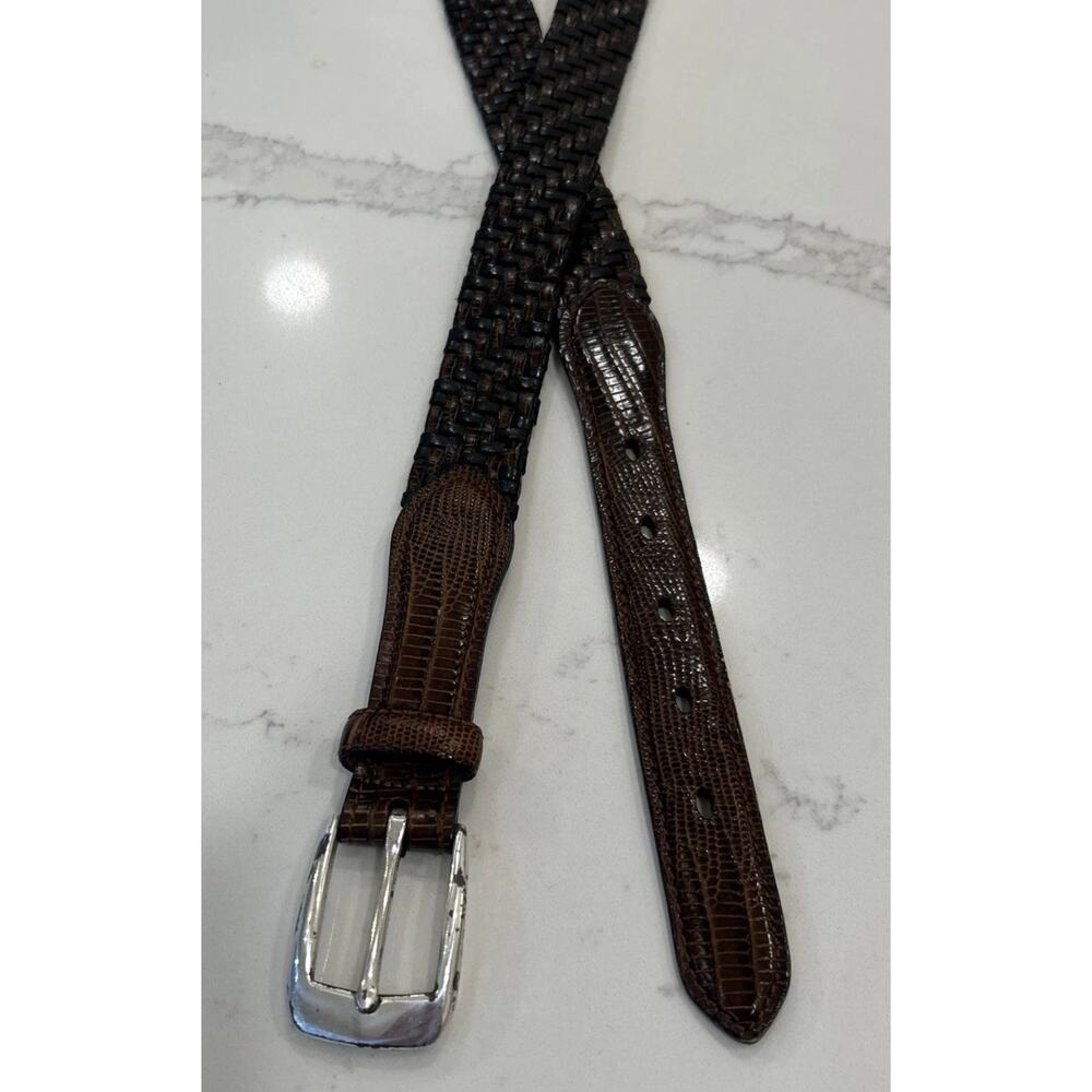 Brighton Brown & Black Leather Braided Belt P4100 Croc Embossed Mens Sz 40 - Picture 2 of 13